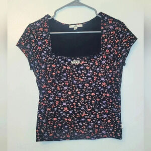 Vans Women's Black Floral Scoop Neck Top